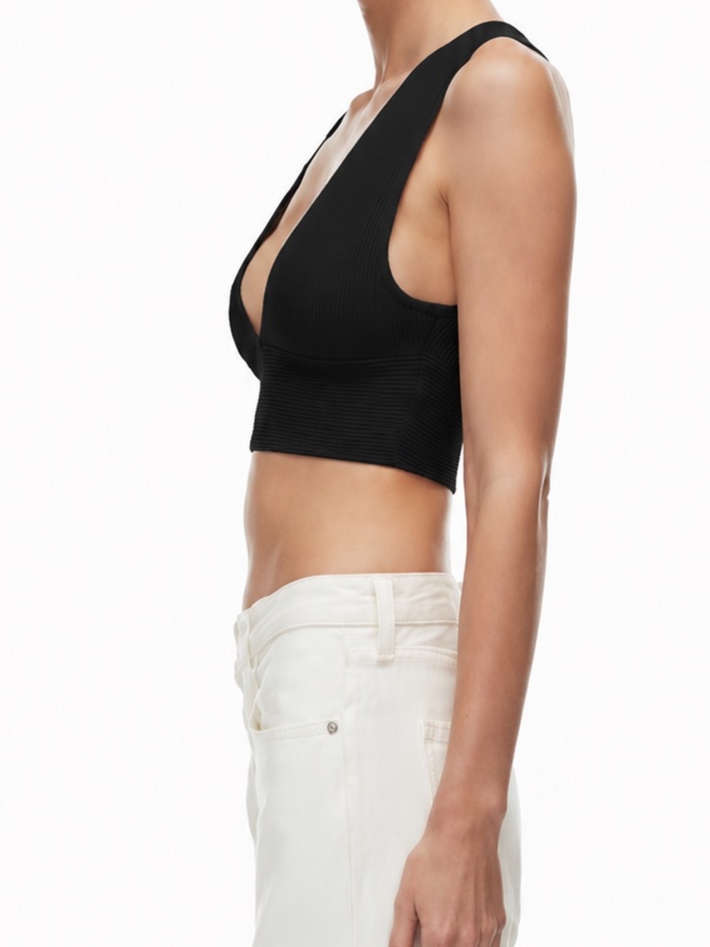 Aritzia Babaton Sculpt Knit Deep V Tank Black Size Medium